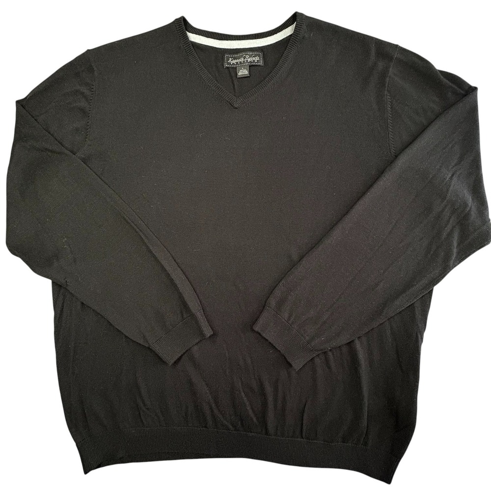 Kenneth Roberts Platinum‎ Silk Blend Sweater Mens L Black V Neck Lightweight
